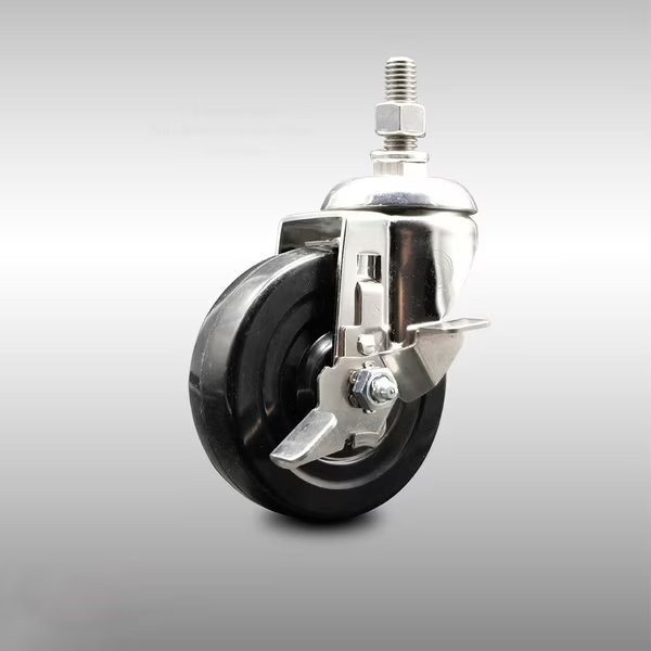 4 Inch 316SS Soft Rubber Wheel Swivel 10mm Threaded Stem Caster with Brake, Service Caster, Mfr#: SCC-SS316TS20S414-SRS-TLB-M1015